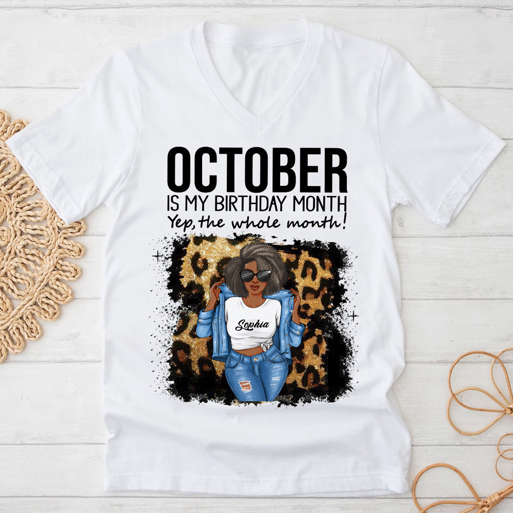 Custom October Birthday Shirt For Woman, Queens are Born In October Gifts, Melanin Afro Woman Shirt, Black Girl Tee, Afro Queen Gift-YPT-TLQ
