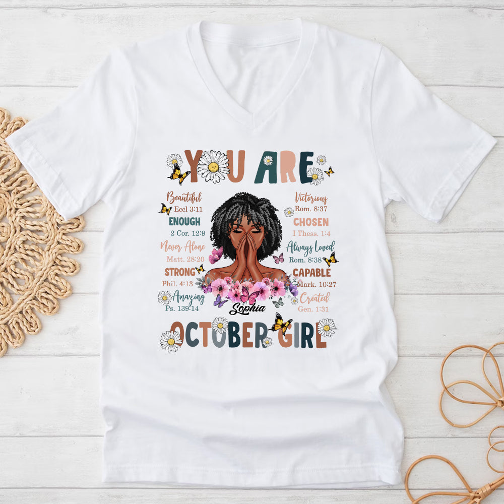 Custom October Birthday Shirt For Woman, Queens are Born In October Gifts, Melanin Afro Woman Shirt, Black Girl Tee, Afro Queen Gift-YPT-ALK