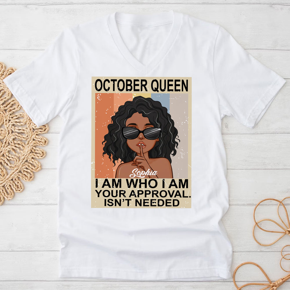 Custom October Birthday Shirt For Woman, Queens are Born In October Gifts, Melanin Afro Woman Shirt, Black Girl Tee, Afro Queen Gift-YPT-ALK