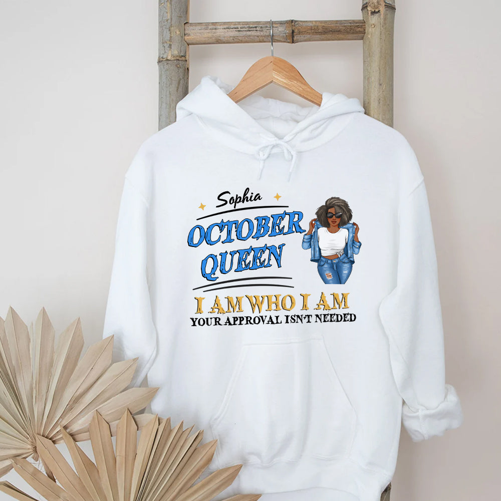 Custom October Birthday Shirt For Woman, Queens are Born In October Gifts, Melanin Afro Woman Shirt, Black Girl Tee, Afro Queen Gift-YPT-LKA