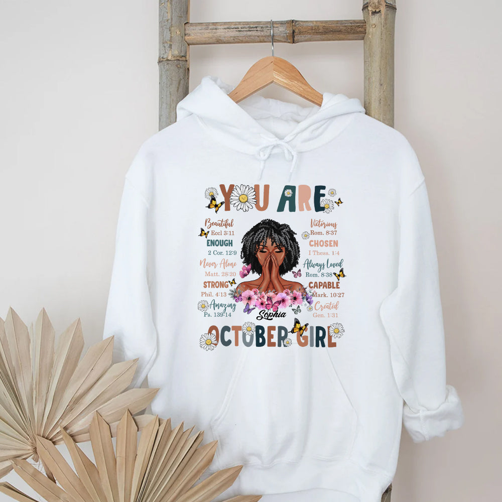 Custom October Birthday Shirt For Woman, Queens are Born In October Gifts, Melanin Afro Woman Shirt, Black Girl Tee, Afro Queen Gift-YPT-ALK