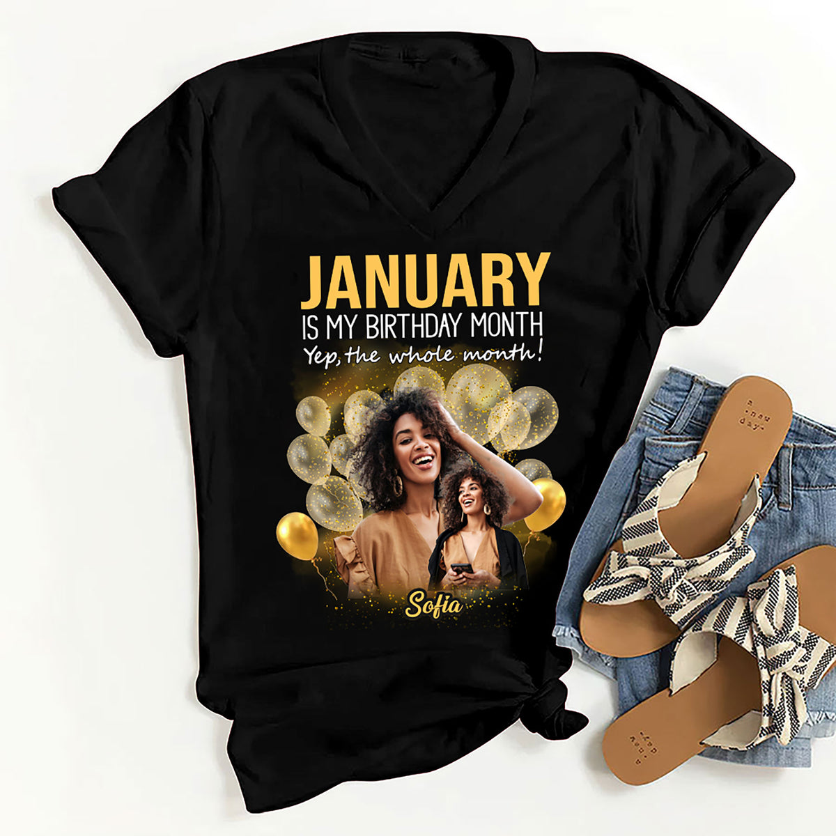 Custom January Birthday Shirt For Woman, Queens Are Born In January Gifts, Melanin Afro Woman Shirt, Black Girl Tee, Afro Queen Gift-YPT-HMT