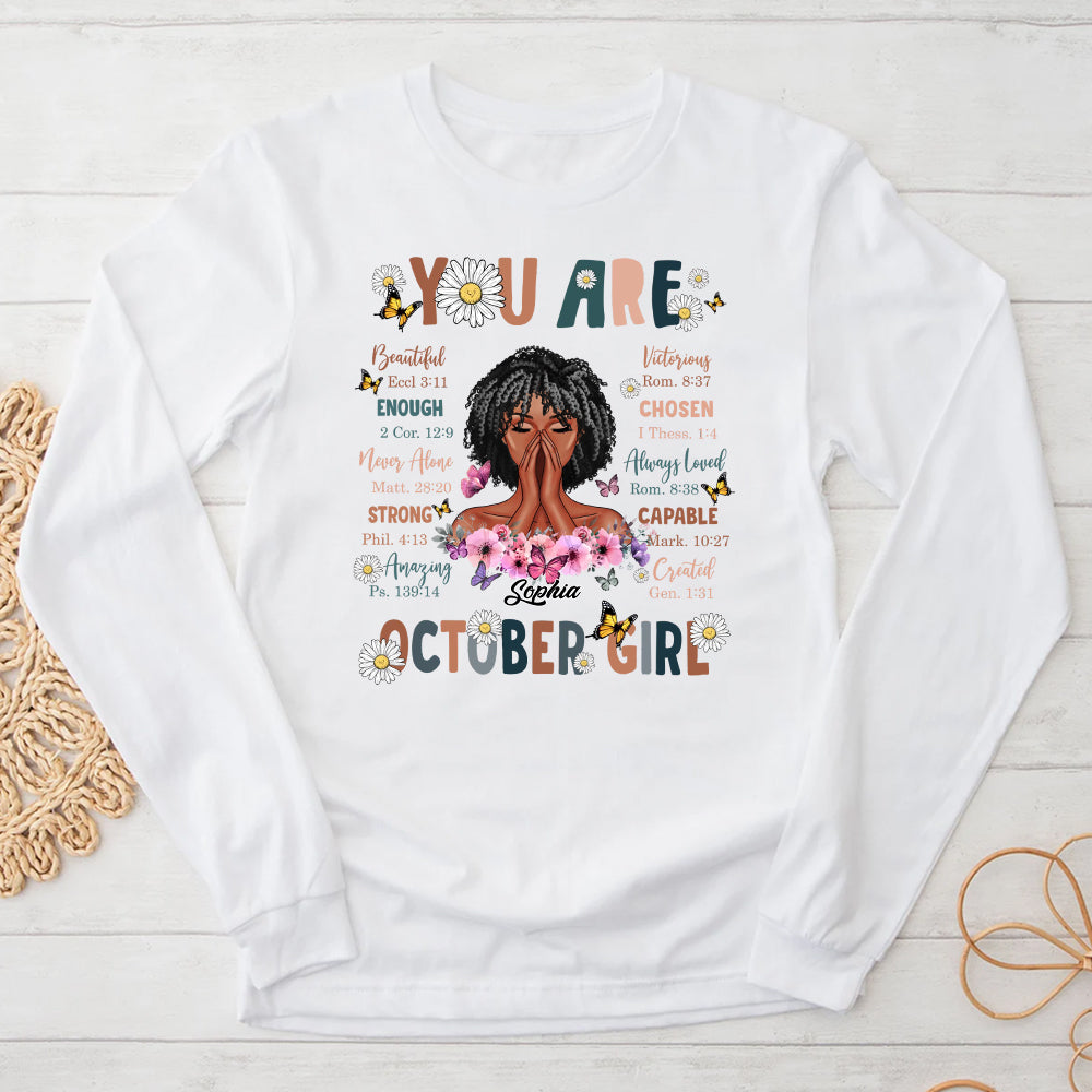 Custom October Birthday Shirt For Woman, Queens are Born In October Gifts, Melanin Afro Woman Shirt, Black Girl Tee, Afro Queen Gift-YPT-ALK