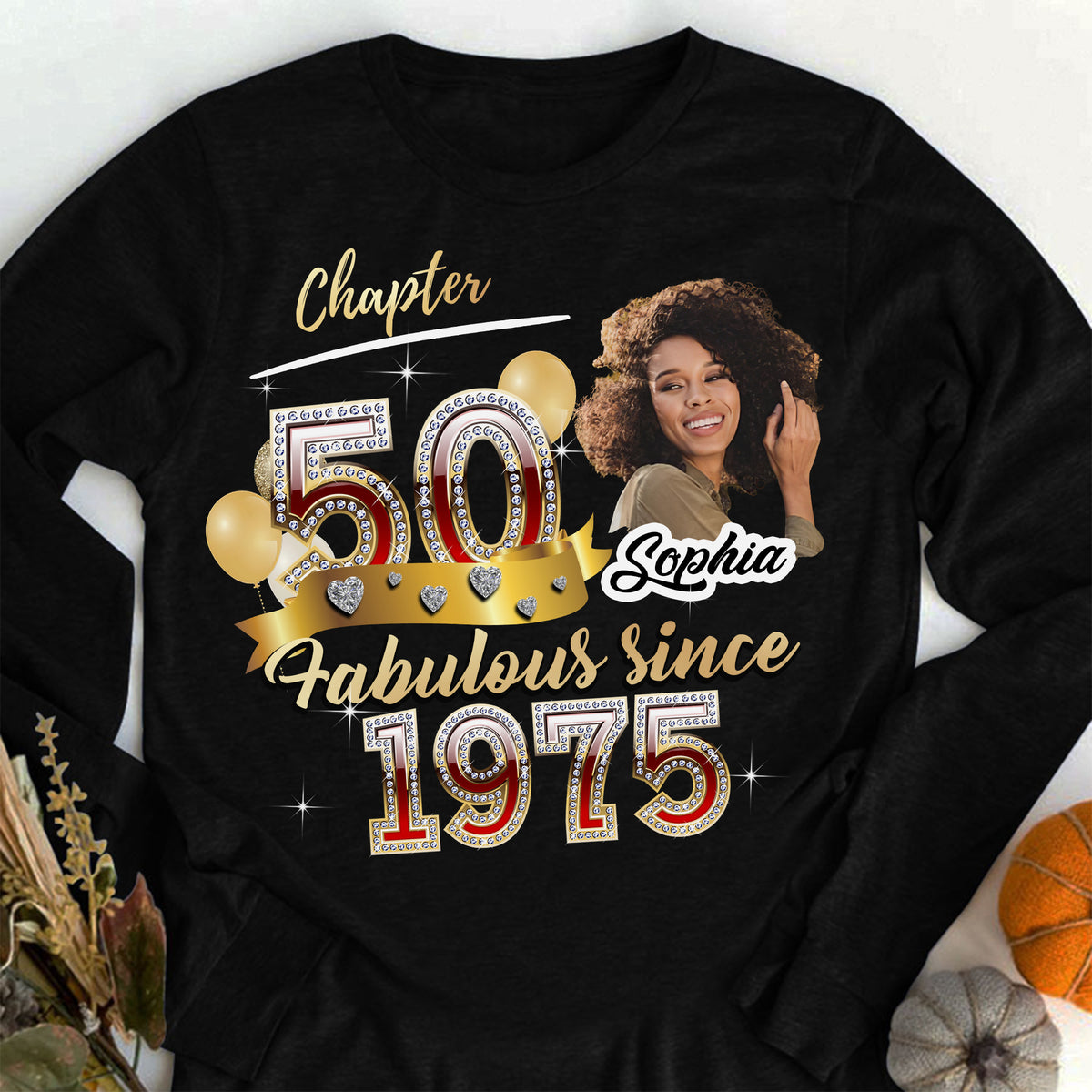 Custom Face Photo 50&#39;s Birthday Shirt, Fabulous Since 1975 50th Birthday Unique T Shirt For Woman, Custom Birthday Shirt, Her Gifts For 50 Years Old , Turning 50 Birthday Cotton Shirt-YPT-ALK