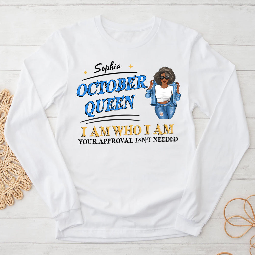 Custom October Birthday Shirt For Woman, Queens are Born In October Gifts, Melanin Afro Woman Shirt, Black Girl Tee, Afro Queen Gift-YPT-LKA