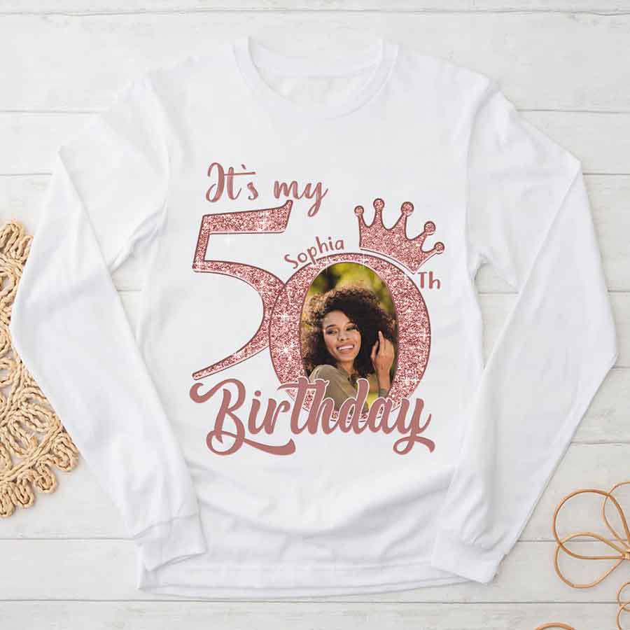 50th Birthday Unique T Shirt For Woman, Custom Birthday Shirt, Her Gifts For 50 Years Old, Custom Picture Tee, Personalized Birthday Shirt-YPT-HCT