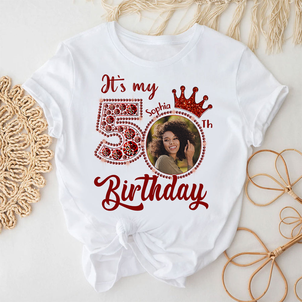 Custom Face Photo 50&#39;s Birthday Shirt, 50th Birthday Unique T Shirt For Woman, Custom Birthday Shirt, Her Gifts For 50 Years Old, Custom Picture Tee, Personalized Birthday Shirt-YPT-HCT