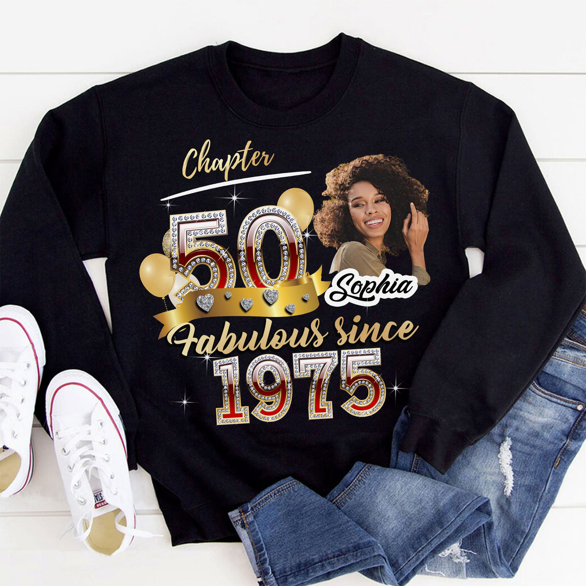 Custom Face Photo 50&#39;s Birthday Shirt, Fabulous Since 1975 50th Birthday Unique T Shirt For Woman, Custom Birthday Shirt, Her Gifts For 50 Years Old , Turning 50 Birthday Cotton Shirt-YPT-ALK