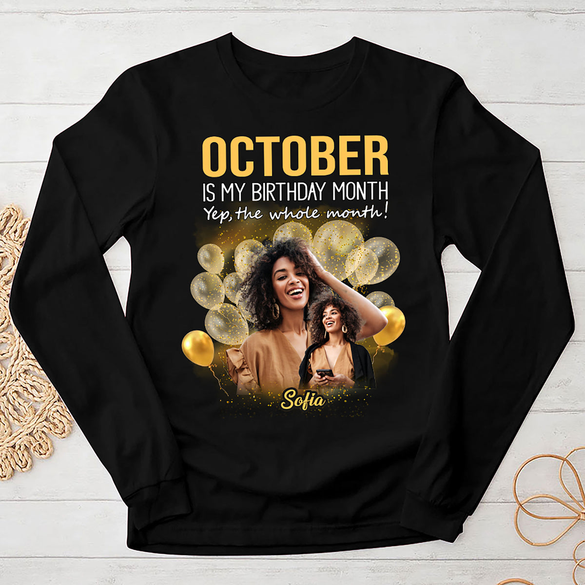 Custom Face Photo October Birthday Shirt, Custom Birthday Shirt, Queens are Born In October, October Birthday Shirts For Woman, October Birthday Gifts-YPT-HMT