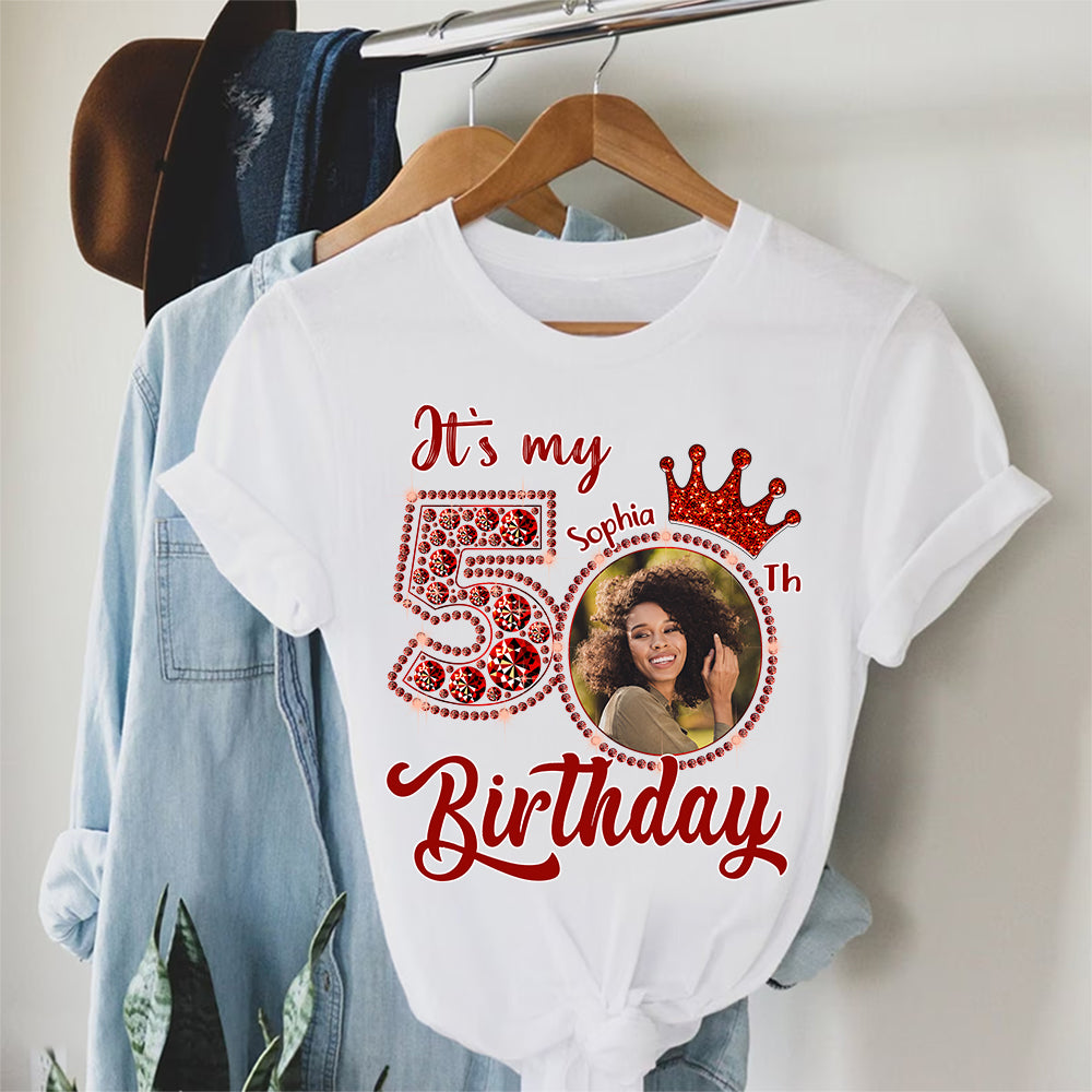Custom Face Photo 50&#39;s Birthday Shirt, 50th Birthday Unique T Shirt For Woman, Custom Birthday Shirt, Her Gifts For 50 Years Old, Custom Picture Tee, Personalized Birthday Shirt-YPT-HCT