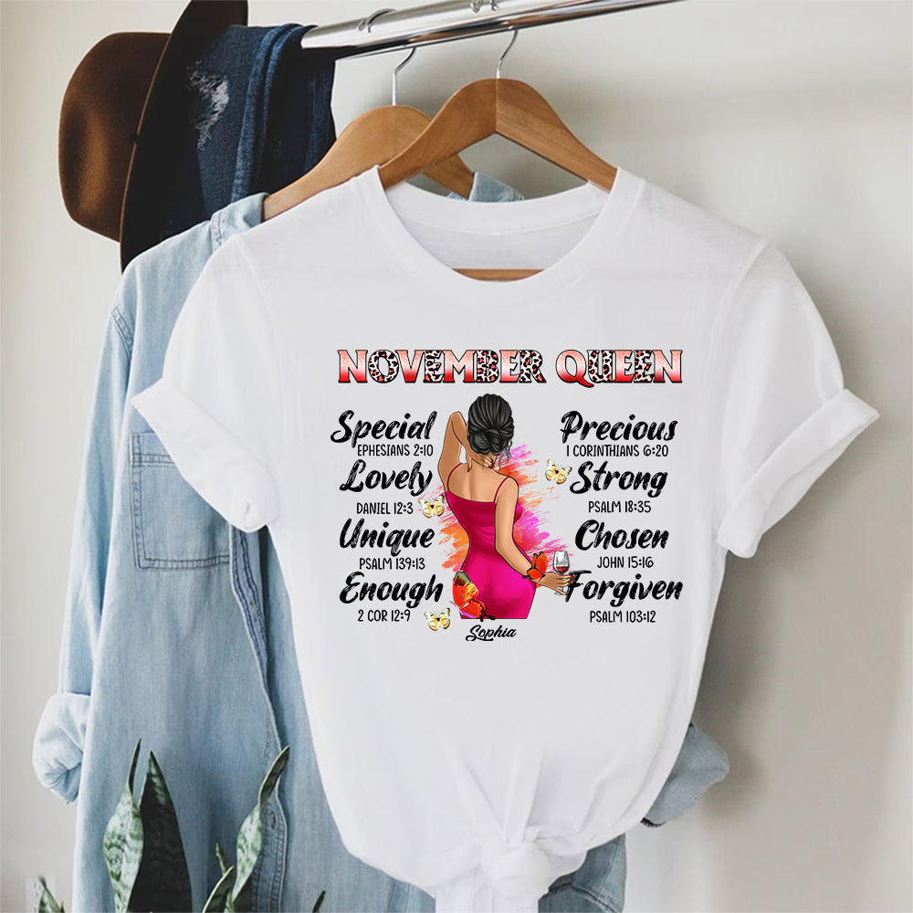 Personalized November T Shirt, Custom November Birthday Shirt For Woman, Queens Are Born In November Gifts, Melanin Afro Woman Shirt, Black Girl Tee, Afro Queen Gift-YPT-HCT