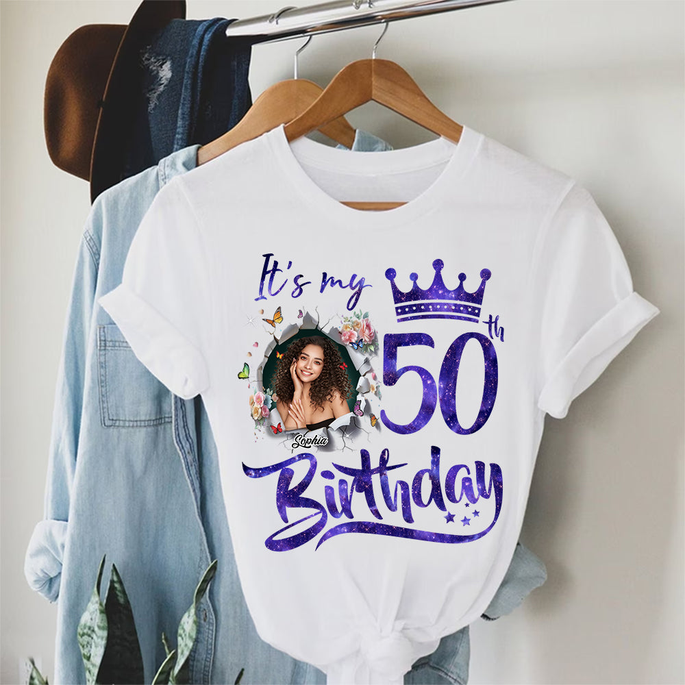 50th Birthday Unique T Shirt For Woman, Custom Birthday Shirt, Her Gifts For 50 Years Old, Custom Picture Tee, Personalized Birthday Shirt-YPT-TLQ