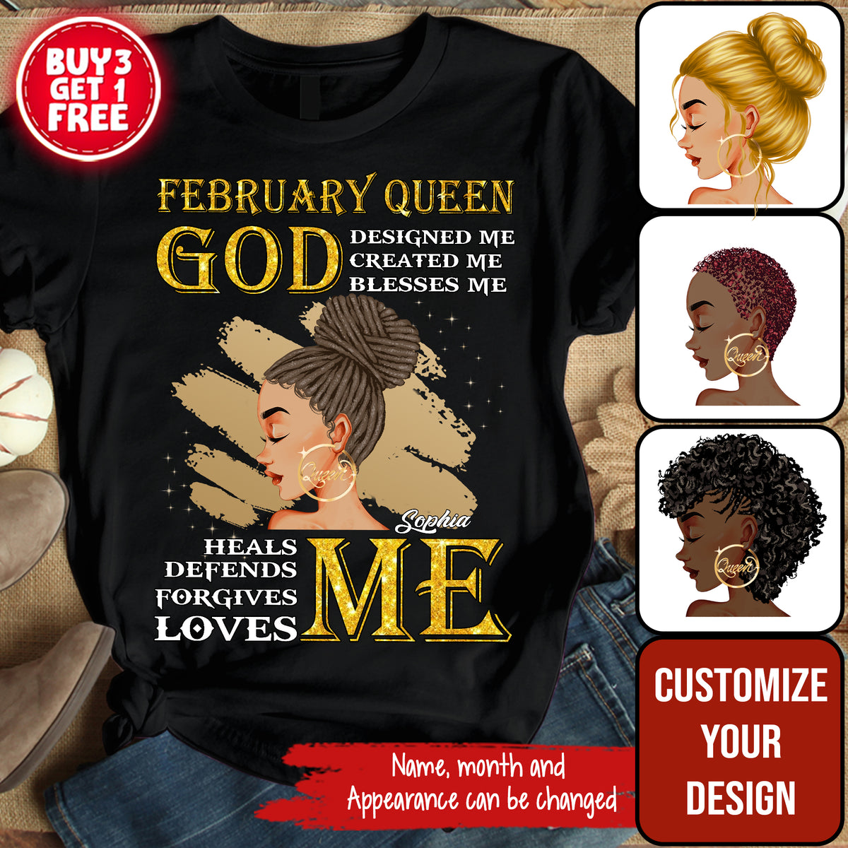 Custom February Birthday Shirt For Woman, Queens Are Born In February Gifts, Melanin Afro Woman Shirt, Black Girl Tee, Afro Queen Gift-YPT-ALK