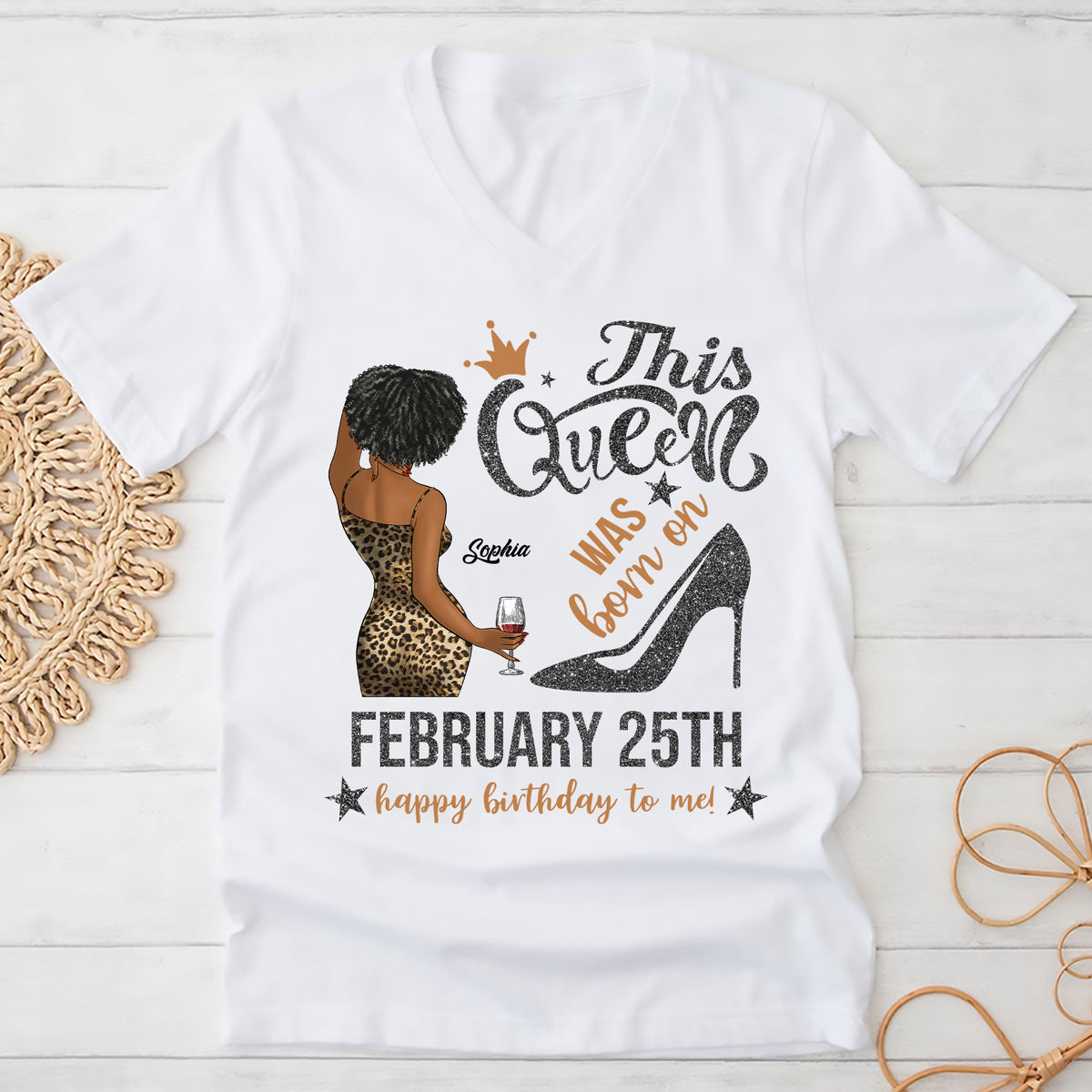 Custom February Birthday Shirt For Woman, Queens Are Born In February Gifts, Melanin Afro Woman Shirt, Black Girl Tee, Afro Queen Gift-YPT-ALK