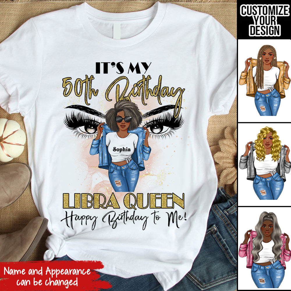 Personalized 50th Birthday Shirts, Custom Birthday Shirts, Libra Birthday shirt, Turning 50 Shirt, Libra Queen Birthday Shirt, Gifts For Women Turning 50, 50 And Fabulous Shirt, 50th Birthday Shirts For Her-YPT-HCT