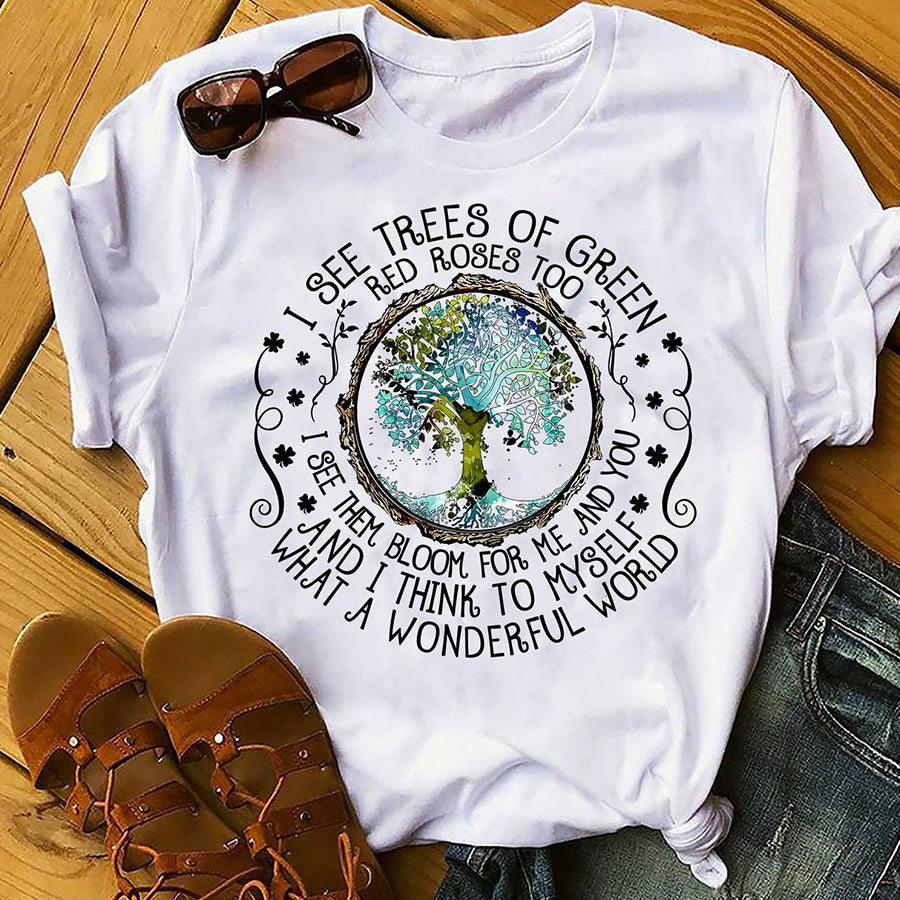 I See Trees Of Green Hippie t shirt, Cute hippie shirt, Tree Hippie T-shirt, hippie gift, sunflowers lover cotton shirt for women