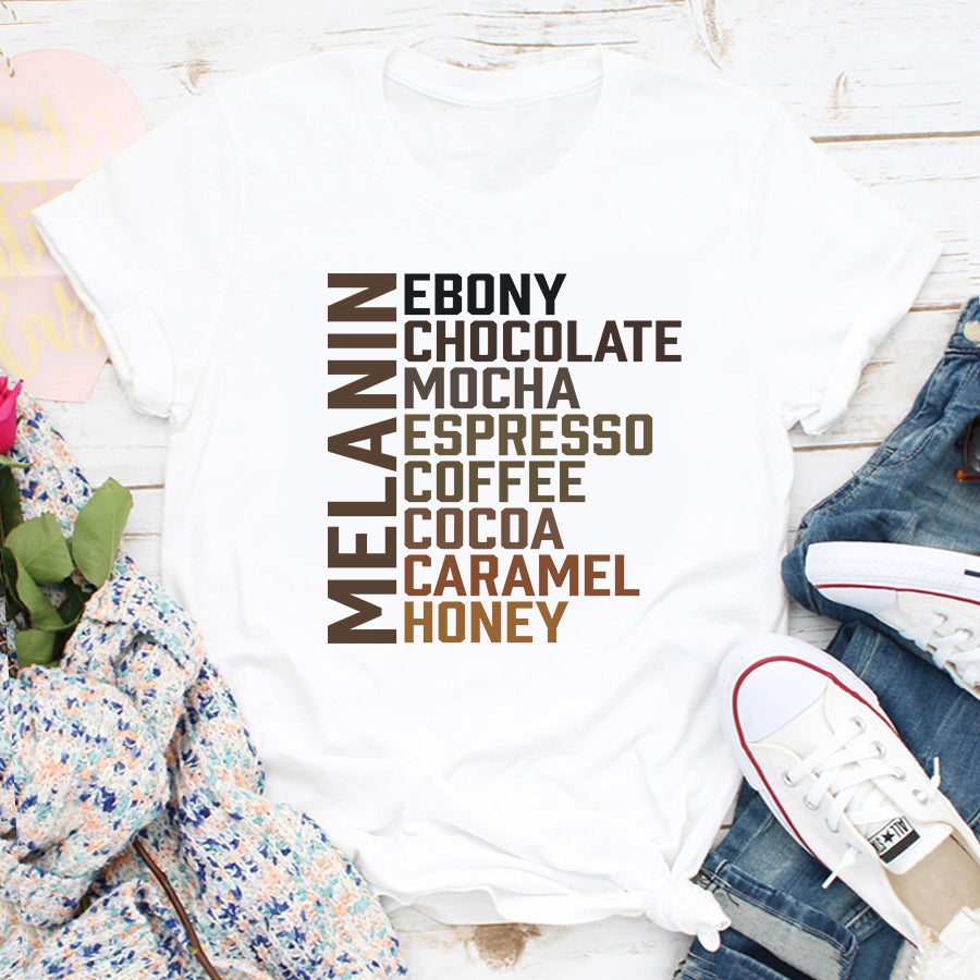 Melanin ebony chocolate mocha espresso coffee cocoa caramel honey Melanin t shirt, Black Girl Magic, Black Mixed With cotton shirt for women