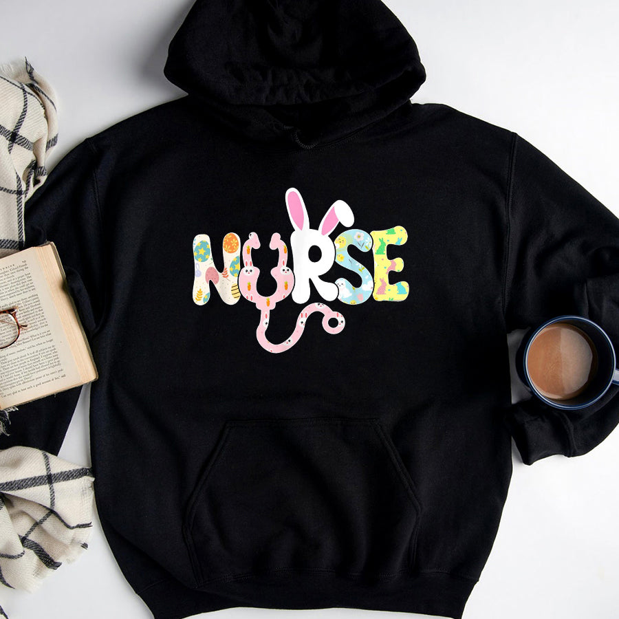 Easter Shirt Stethoscope Scrub Nurse Life Easter Day Cute Bunny With Eggs T-Shirt Funny Easter Gift For Girls And Women