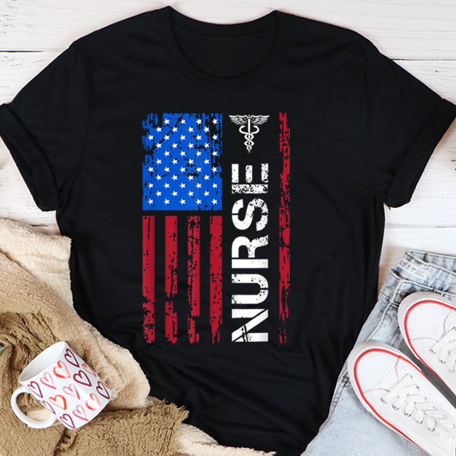 Nurse Shirt Patriotic Nurse 4th Of July American Flag Independence Day T-Shirt Nurses Week Gift