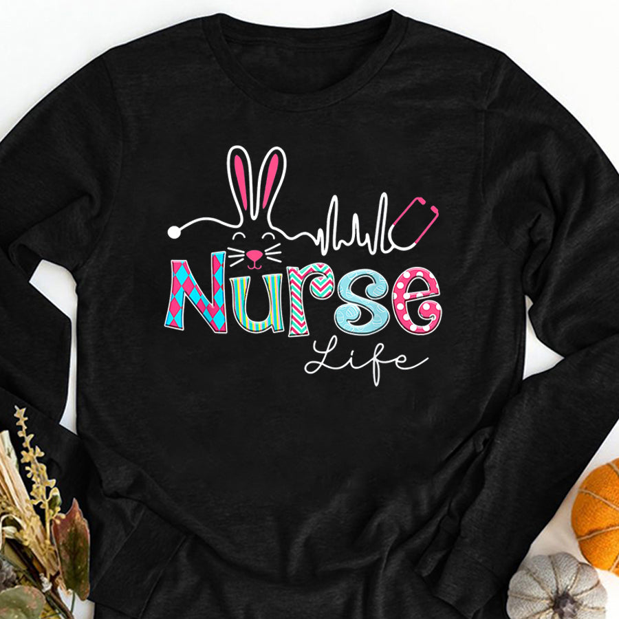 Nurse Shirt Nurse Life Stethoscope Nursing Cute Easter Bunny Easter Day T-Shirt Nurses Week Gift
