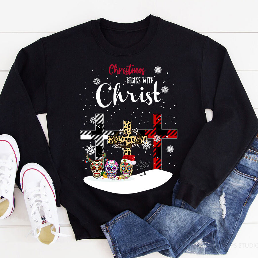 Christmas begins with christ shirt, Christian christmas shirts, Skull christian t shirts, Best christmas gifts unisex shirt, Christmas t shirts 2021