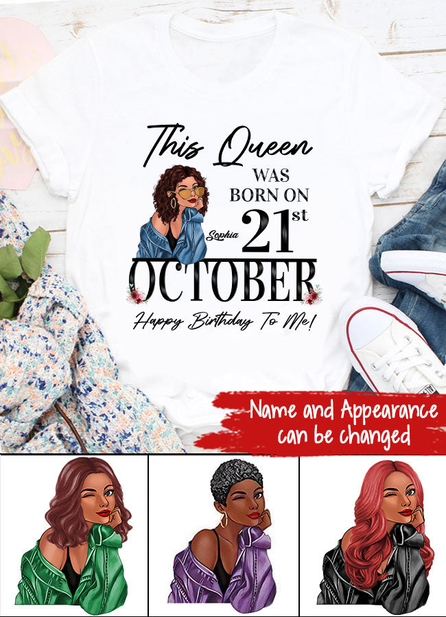 Custom October Birthday Shirt For Woman, Queens are Born In October Gifts, Melanin Afro Woman Shirt, Black Girl Tee, Afro Queen Gift