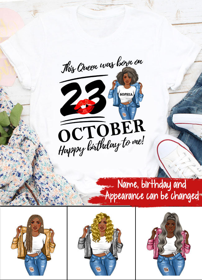 Custom October Birthday Shirt For Woman, Queens are Born In October Gifts, Melanin Afro Woman Shirt, Black Girl Tee, Afro Queen Gift