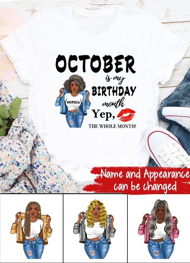 Custom October Birthday Shirt For Woman, Queens are Born In October Gifts, Melanin Afro Woman Shirt, Black Girl Tee, Afro Queen Gift
