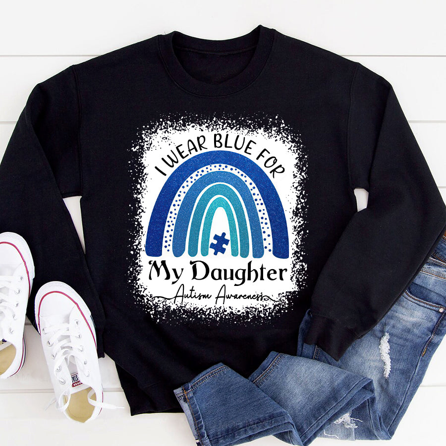 I Wear Blue For My Daughter Autism Awareness Rainbow T-Shirt Dad Mom Autism Awareness Shirt