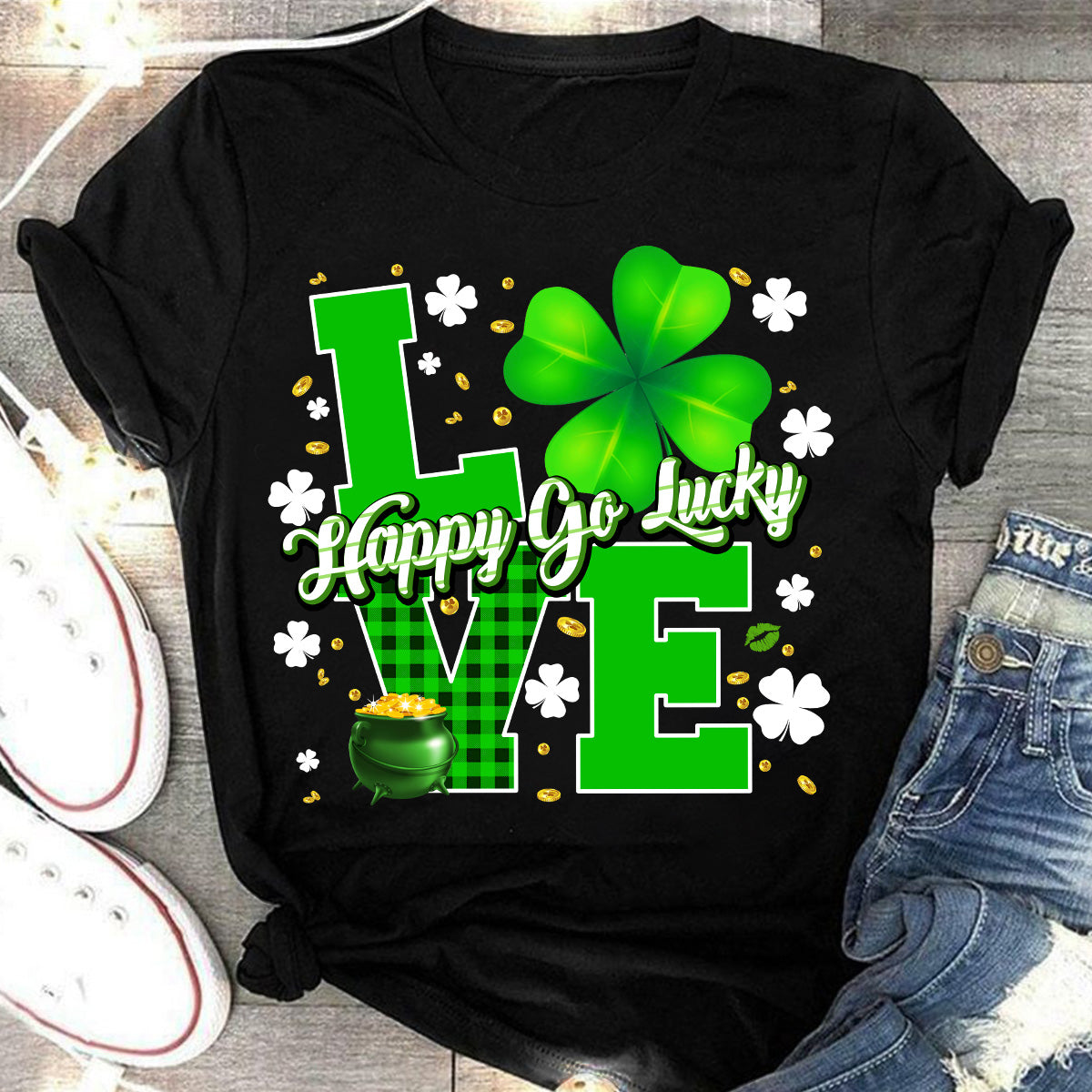 Love Patrick Day Shirt, St. Patricks Day Shirt, Shamrock Lucky Lips, Four Leaf Clover, Shamrock Shirts, Patrick&#39;s Day, Irish Tshirt