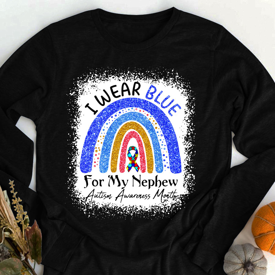 I Wear Blue For My Nephew Autism Awareness Rainbow T-Shirt Uncle Aunt Autism Awareness Shirt