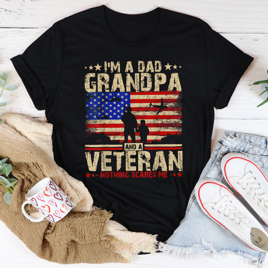 Father&#39;s Day Shirt American Flag Veterans Day I&#39;m a Dad Grandpa and a Veteran T-Shirt