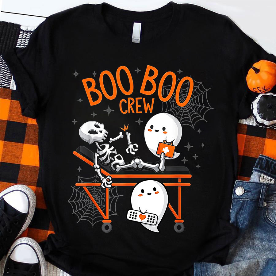 Boo Boo Crew halloween t shirt, funny nurse shirts, Halloween Nurse Shirt, Skull Boo lover CNA tshirt, Cotton Shirt For Women