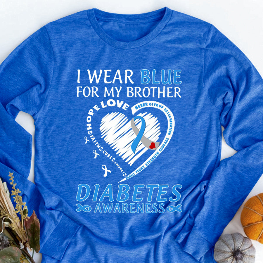 I Wear Blue For My Brother T Shirt , T1D Diabetes Awareness Gift, World Diabetes Day, Blue Ribbon