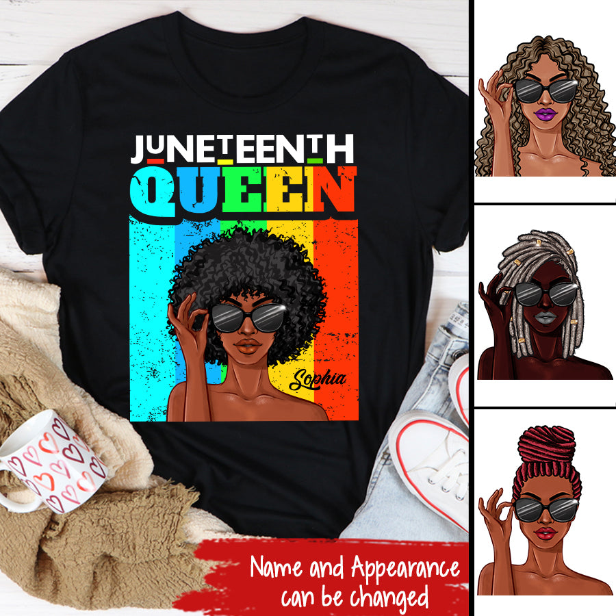 Juneteenth Shirt, Custom Juneteenth Shirt, Juneteenth Queen Afro Melanin Black Girl Magic Women Girls T-Shirt