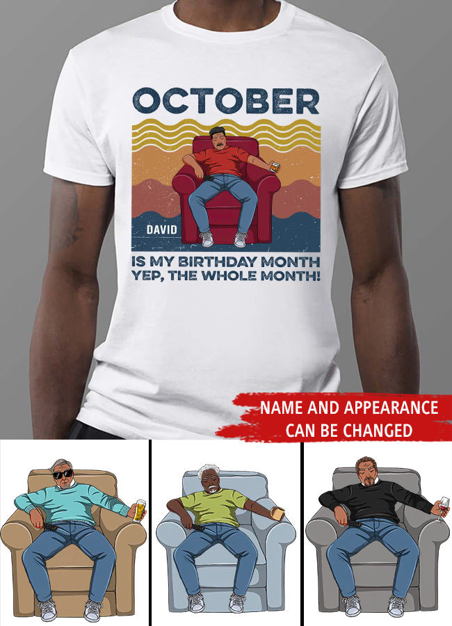 Personalized Birthday T Shirt, October Birthday Shirt, Custom Birthday Shirt, A Black King Was Born In October, October Birthday Shirts For Man