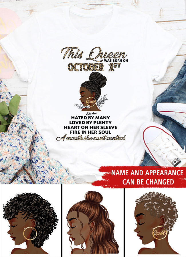 Custom October Birthday Shirt For Woman, Queens are Born In October Gifts, Melanin Afro Woman Shirt, Black Girl Tee, Afro Queen Gift