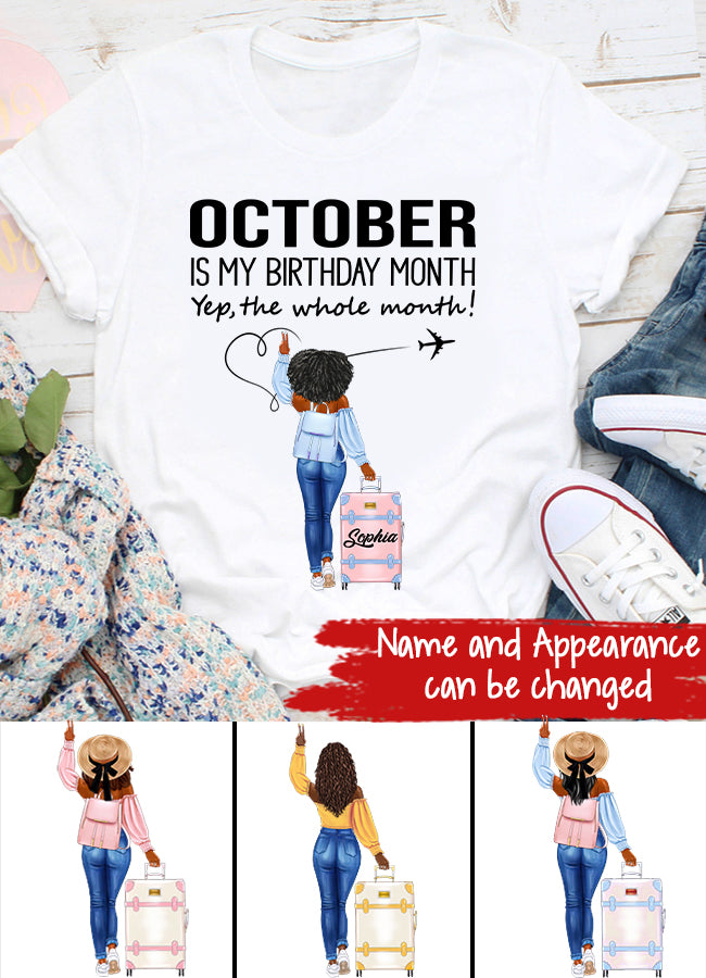 Custom October Birthday Shirt For Woman, Queens are Born In October Gifts, Melanin Afro Woman Shirt, Black Girl Tee, Afro Queen Gift