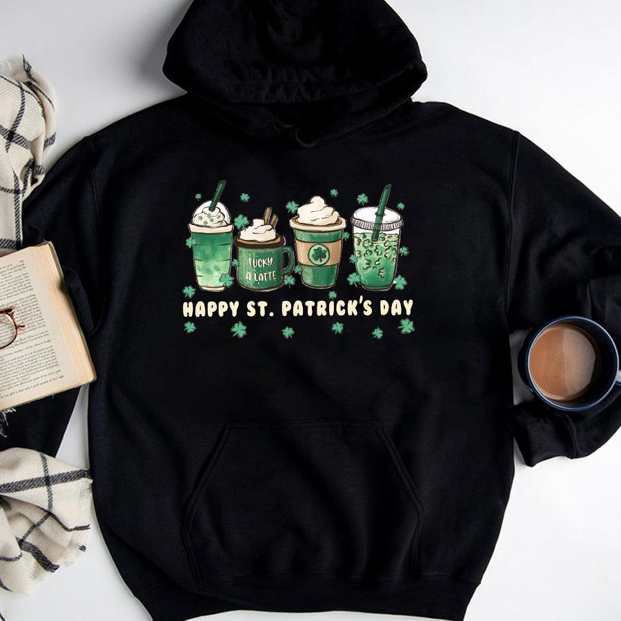St. Patrick&#39;s coffee Shirts, Lucky latte lover iced cute funny gifts, Shamrock Shirt, Saint Patricks Day Shirt