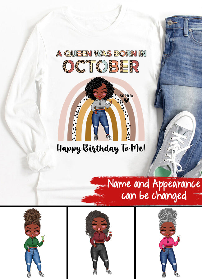 Custom October Birthday Shirt For Woman, Queens are Born In October Gifts, Melanin Afro Woman Shirt, Black Girl Tee, Afro Queen Gift