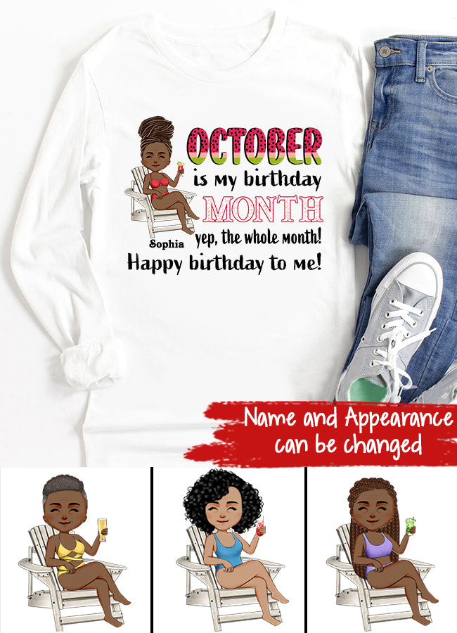 Custom October Birthday Shirt For Woman, Queens are Born In October Gifts, Melanin Afro Woman Shirt, Black Girl Tee, Afro Queen Gift