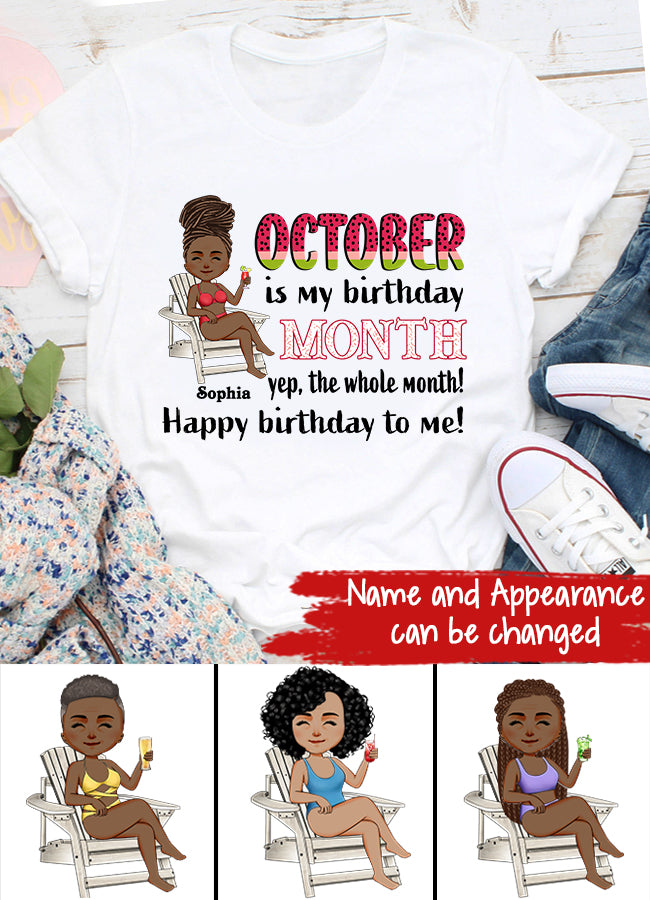 Custom October Birthday Shirt For Woman, Queens are Born In October Gifts, Melanin Afro Woman Shirt, Black Girl Tee, Afro Queen Gift