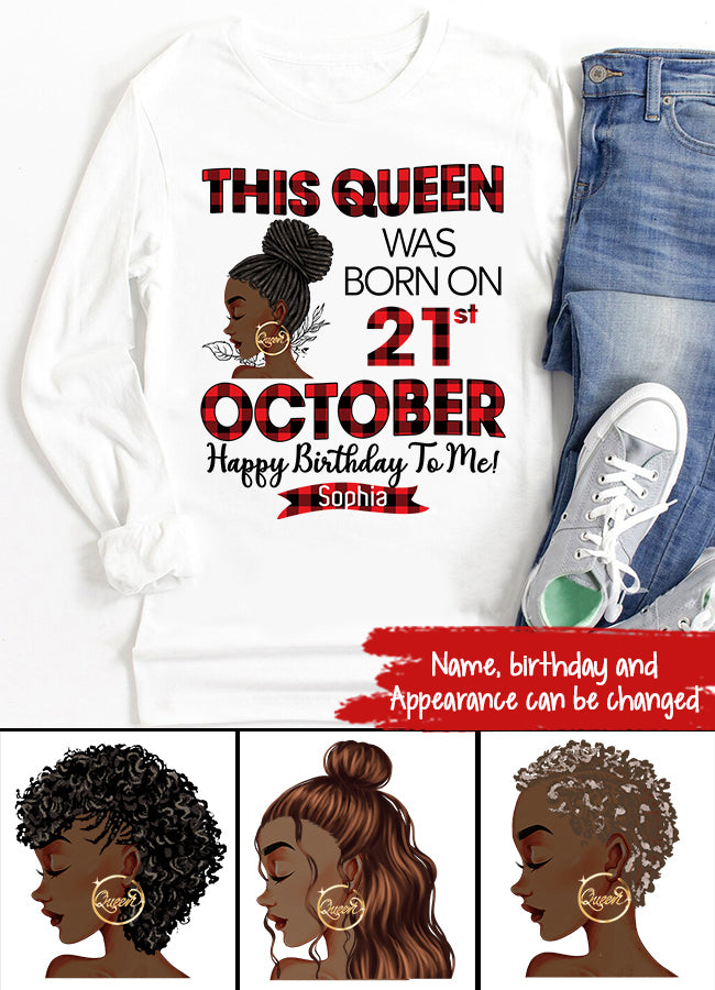 Custom October Birthday Shirt For Woman, Queens are Born In October Gifts, Melanin Afro Woman Shirt, Black Girl Tee, Afro Queen Gift