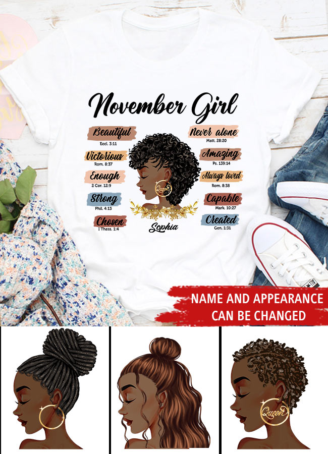 Custom November Birthday Shirt For Woman, Queens Are Born In November Gifts, Melanin Afro Woman Shirt, Black Girl Tee, Afro Queen Gift
