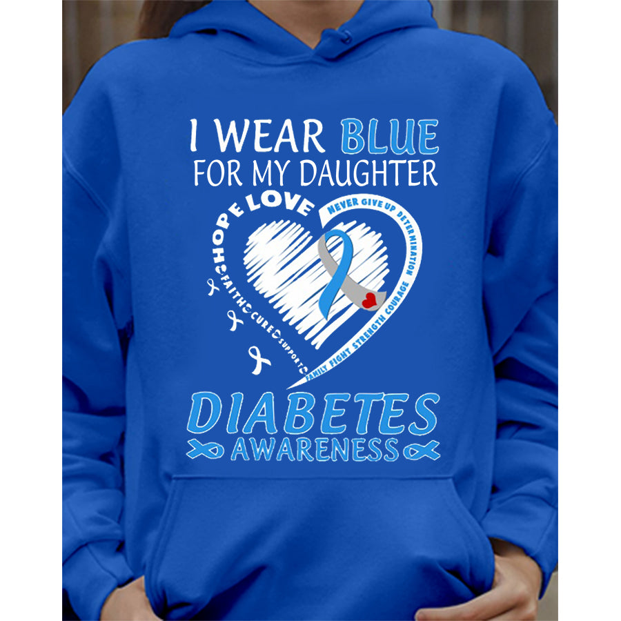 I Wear Blue For My Daughter T Shirt , T1D Diabetes Awareness Gift, World Diabetes Day, Blue Ribbon