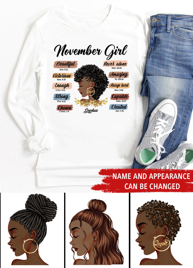 Custom November Birthday Shirt For Woman, Queens Are Born In November Gifts, Melanin Afro Woman Shirt, Black Girl Tee, Afro Queen Gift