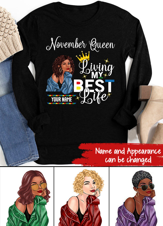Custom November Birthday Shirt For Woman, Queens Are Born In November Gifts, Melanin Afro Woman Shirt, Black Girl Tee, Afro Queen Gift
