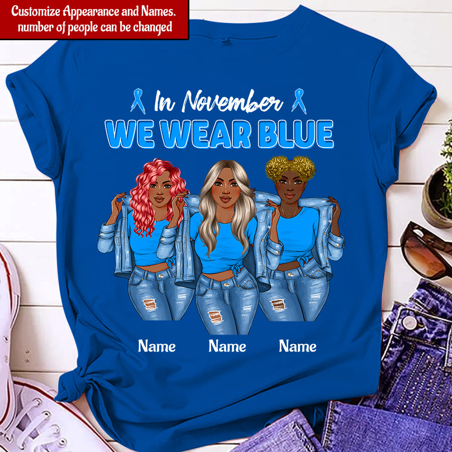 In November We Wear Blue - Personalized Shirt - Gift For Breast Cancer Supporters - Denim Girl