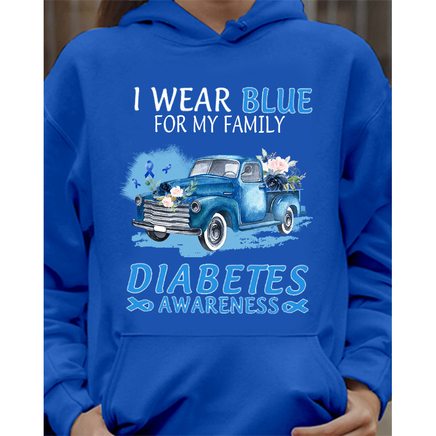 Truck Car I Wear Blue For My Family T Shirt , T1D Diabetes Awareness Gift, World Diabetes Day, Blue Ribbon