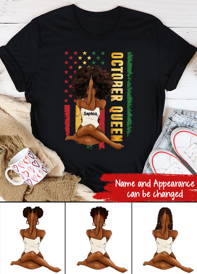 Custom October Birthday Shirt For Woman, Queens are Born In October Gifts, Melanin Afro Woman Shirt, Black Girl Tee, Afro Queen Gift